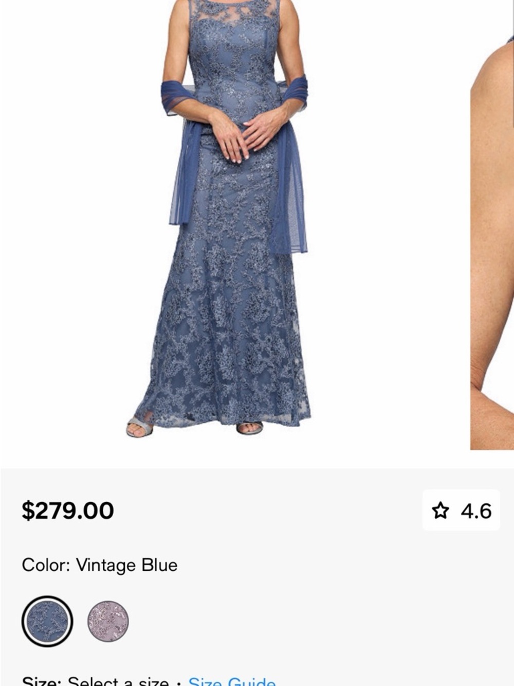 Women’s Long Embroidered Sleeveless Blue Lace Evening Gown with Sheer Overlay